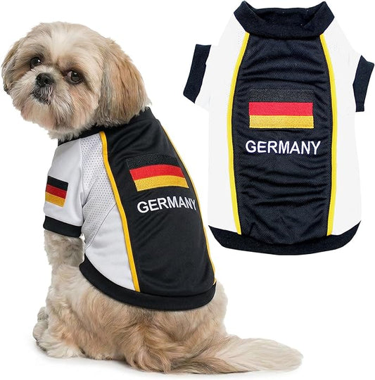 Parisian Pet Team Germany Dog Jersey - Breathable Mesh Puppy Football Jersey - Lightweight Stretch Sporty Dog Clothes - Summer Shirts for Medium Dogs - Soccer Jersey for Dogs - Sportswear Pet Clothes