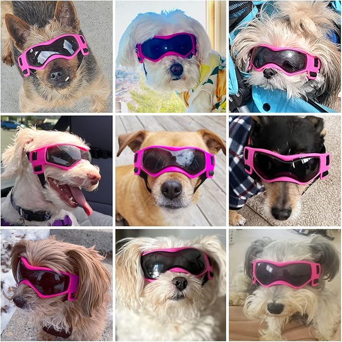 NAMSAN Dog Goggles Small Breeds, UV Protection Dog Glasses for Small Dogs, Puppy Sunglases Windproof Dustproof Driving Eye Protection, Adjustable, Classic Pink