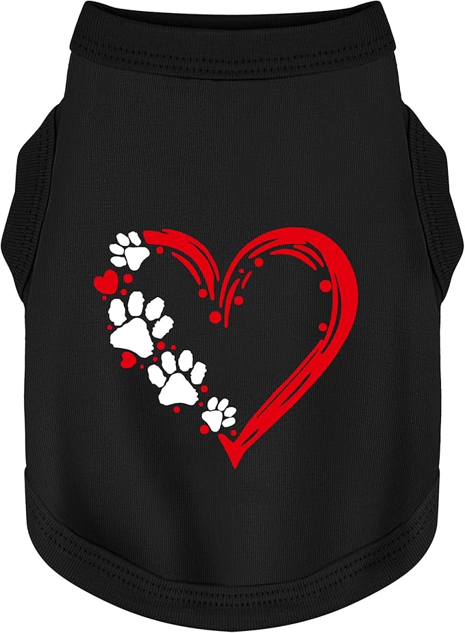 Discover Cozy Sleeveless Canine Wear: Soft, Lightweight, and Breathable Cotton Dog Shirt Featuring Heart and Paw Graphics. Vest Tank Top is Ideal for Small, Medium, and Large Breeds Black XXL