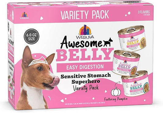 Weruva Awesome Belly Wet Dog Food, Sensitive Stomach Superhero Variety Pack, 6oz Can (Pack of 9)