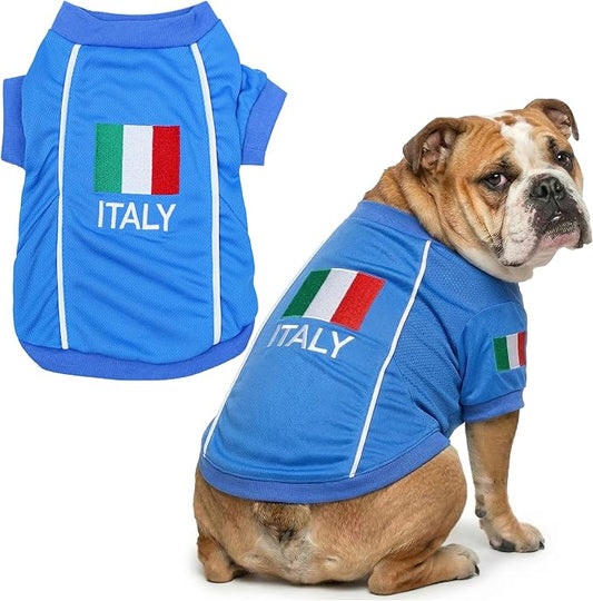 Parisian Italy Dog Jersey - Breathable Mesh Puppy Football Jersey - Stretch Sporty Dog Clothes - Summer Shirts for Large Dogs - Soccer Jersey for Dogs - Sportswear Pet Clothes - Team Italy Apparel
