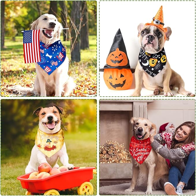 Weewooday 9 Pcs Holiday Dog Bandanas Easter Bandanas Patriotic Birthday Scarf Adjustable Large Pet Washable Scarves for Large Dog Supply(Cute Pattern)