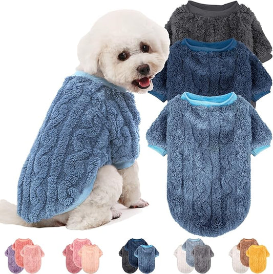 Dog Sweater, 3 Pack Dog Sweaters for Small Dogs or Cats, Girl or Boy, Warm Dog Clothes Shirt Coat for Winter Christmas (Blue, Dark Blue, Grey, XX-Large)