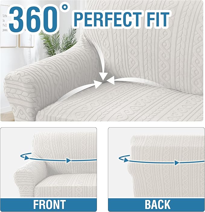 H.VERSAILTEX Jacquard Couch Covers for 3 Cushion Couch 1 Piece Stretch Sofa Cover Slipcover Furniture Protector Anti-Slip Soft Thickened Dogs Slipcovers Washable Spiral Pattern(Sofa, Pale Oak)