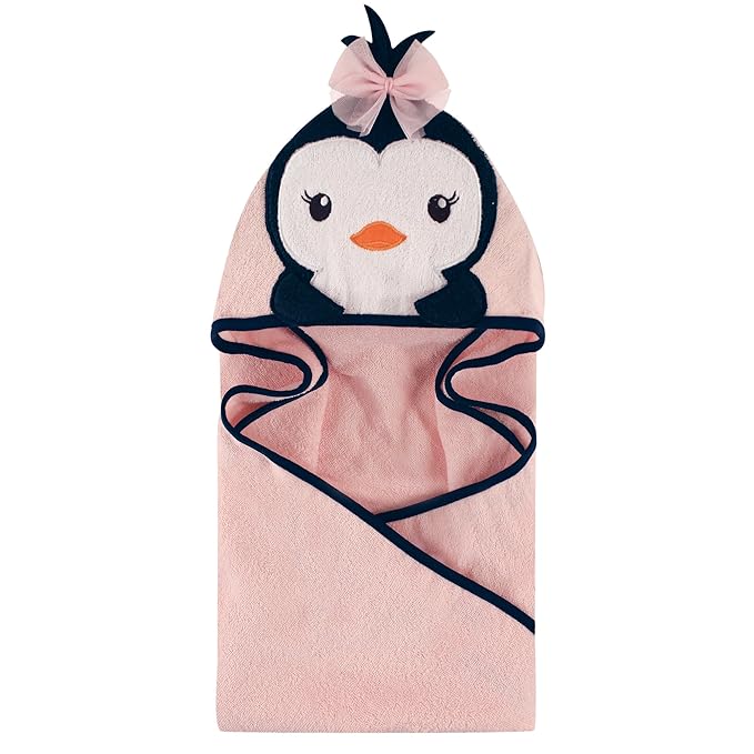 Hudson Baby Unisex Baby Cotton Animal Face Hooded Towel, Miss Penguin, One Size