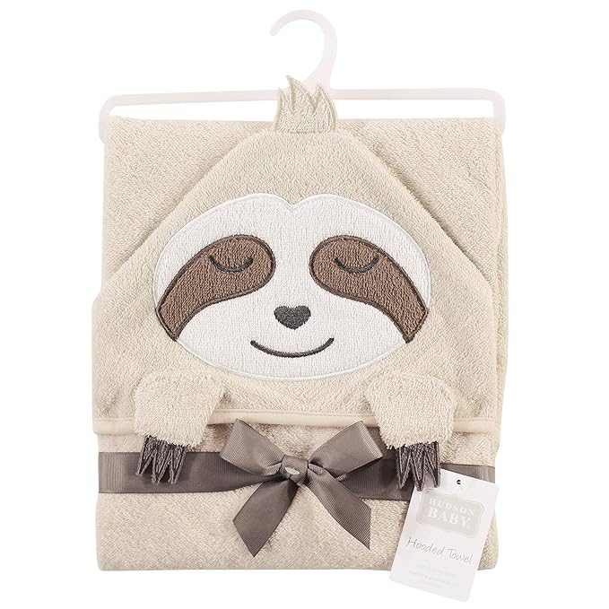 Hudson Baby Unisex Baby Cotton Animal Face Hooded Towel, Sloth, One Size