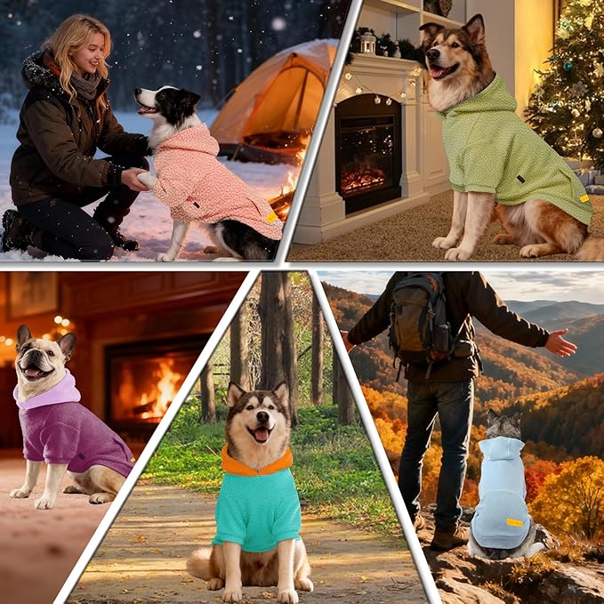 Dog Hoodie Sweatshirts, Fleece Warm Sweater for Dogs, Pet Warm Sweatshirt, Granular Velvet Sweater with Hat and Leash Hole, Soft Velvet Outfit Coat for Small Medium Large Dogs Bean Green(M)