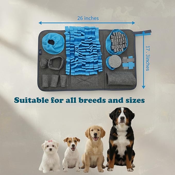 Snuffle Mat for Dogs, M Size Blue Interactive Dog Sniffing Pad, Non-Slip Puzzle Toy for Small Medium Breeds, Washable Foraging Mat for Boredom Anxiety Relief