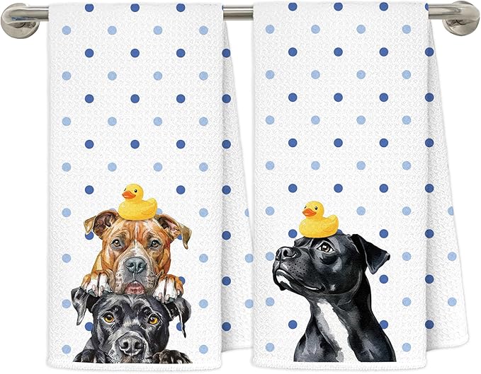 Funny Pitbull Bathroom Hand Towels, Kids Bathroom Decor, Pitbull Lover Gifts, Rubber Duck Pit Bull Decorative Hand Towels for Washroom Restroom Toilet, 16x24 Inch Set of 2