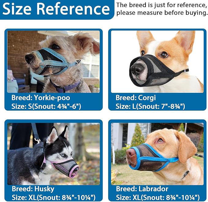 LUCKYPAW Dog Muzzle, Mesh Muzzle for Large Medium Dogs, Soft Mouth Cover to Prevent Biting Chewing, Drinkable Breathable Adjustable Puppy Mouth Guard(XL, Blue)
