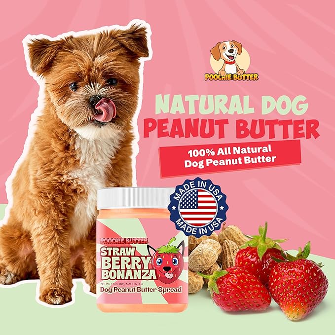 Strawberry Dog Peanut Butter - Made in USA, Creamy Spread for Lick Mats & Food Toppers - Dry-Roasted Peanuts Non-GMO No Sugar Added Dog Treats | 12 oz (Pack of 2)
