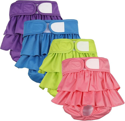 4 Pack Dog Diapers Female Washable Dog Diapers Reusable Puppy Diapers Highly Absorbent Comfortable Doggy Diapers for Dogs in Heat or Excitable Urination(S Candy Color)