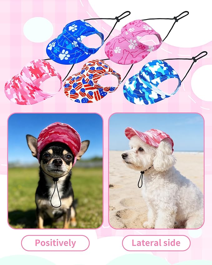 PET SHOW Dog Baseball Cap Camouflage Dog Visors for Small Doggy Cats Summer Waterproof Pet Sun Hats with Ear Holes Adjustable Drawstring Girl Puppy Hat -Pink/S