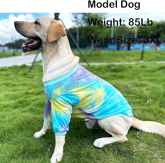 Tie Dye Dog Clothes for Extra Large Dogs Breathable Cotton Dog Shirt Dog Pajamas Big Dogs Boy Girl Blue 3XL