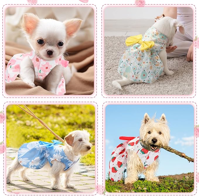 Saintrygo 5 Pieces Floral Dog Dress Cute Dog Skirt Pet Dresses Pet Clothes Dresses Cat Princess Bowknot Clothes Puppy Outfits for Yorkie Puppy Cat, 5 Styles(Cute Style,Large)
