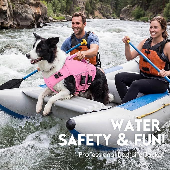 ASENKU Dog Life Jacket, High Floatation Dog Swimming Vest with Rescue Handles for Small Medium Large Dogs, Pet Safety Swimsuit Preserver for Pool Beach Boating (LightPink, M)