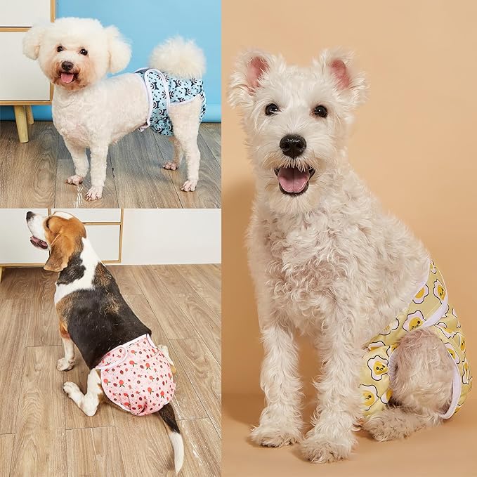 HDKUW Female Dog Diaper, Cute Washable Sanitary Pantie Reusable Puppy Sanitary Pants Pet Underwear Diapers Jumpsuits for Dogs Girl in Heat Period Rabbit L