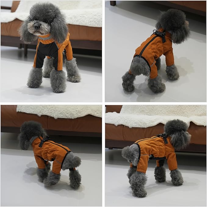 Winter Waterproof Dog Snowsuit – Full Body Outdoor Jacket with Leash Ring, Fleece Lining, Windproof Reflective 4-Leg Dog Coat for Small to Large Dogs Mustard Yellow 4XL