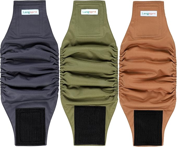 Langsprit Male Belly Bands for Dogs (Pack of 3) - High Absorbing Dog Wraps Male Washable - Reusable Small Doggy Doggie Puppy Male Dog Diapers XS Size ColorZLH