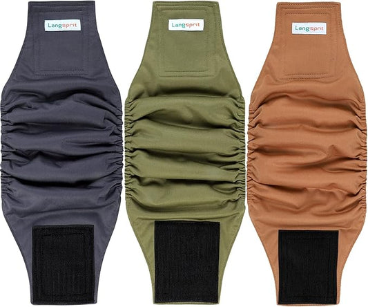 Langsprit Male Belly Bands for Dogs (Pack of 3) - High Absorbing Dog Wraps Male Washable - Reusable Small Doggy Doggie Puppy Dog Diapers XL Size ColorZLH