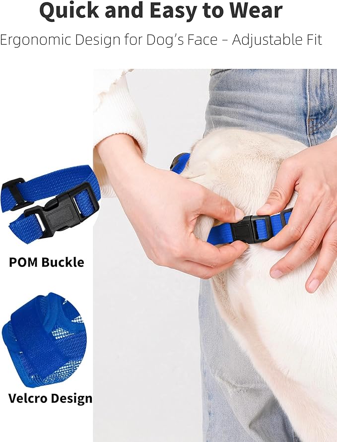 2-Pack Soft Mesh Dog Muzzle – Breathable & Adjustable, No-Bite and Escape-Proof Design for Grooming, Training, Walking – Fits Small, Medium & Large Dogs (Blue, S)