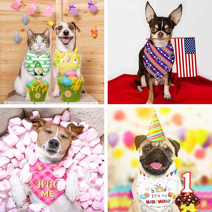 Weewooday 9 Pcs Holiday Dog Bandanas Easter Bandanas Patriotic Birthday Scarf Adjustable Large Pet Washable Scarves for Large Dog Supply(Fresh Pattern)