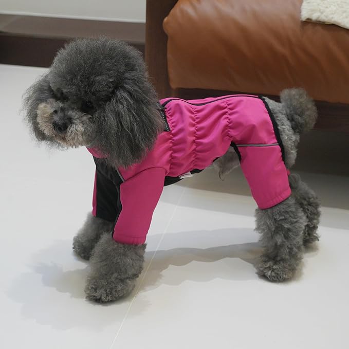 Winter Waterproof Dog Snowsuit – Full Body Outdoor Jacket with Leash Ring, Fleece Lining, Windproof Reflective 4-Leg Dog Coat for Small to Large Dogs Hot Pink 3XL