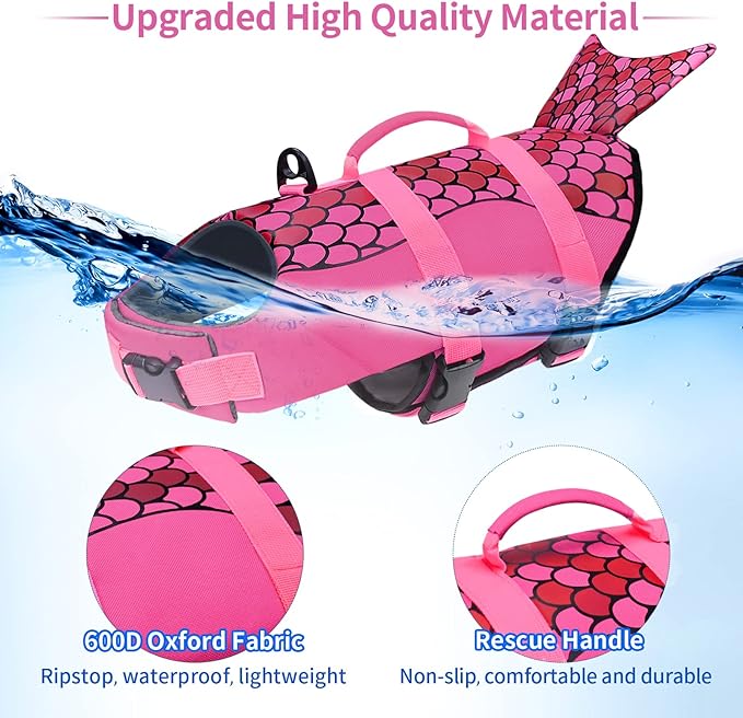 Malier Dog Life Jacket, Ripstop Dog Life Vest with High Buoyancy for Swimming Boating, High Visibility Shark Puupy Lifesaver for Small Medium Large Dogs (Small)