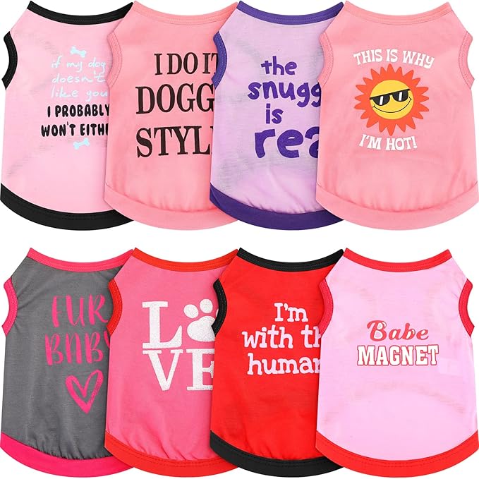 Reginary 8 Pieces Dog Shirts Girl Small Dog Clothes for Chihuahuas Yorkies Female Puppy Shirts Printed Pet Outfit Cute Breathable Soft Valentine's Day Doggie Cat Lovers Gift, Size S