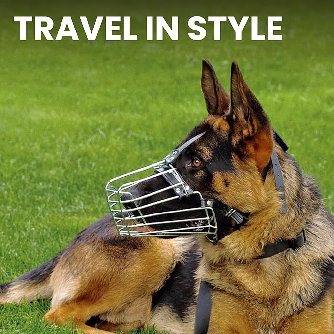 BRONZEDOG Wire Dog Muzzle German Shepherd for Medium Large Dogs Adjustable Durable Metal Basket for Biting Chewing Barking (L)