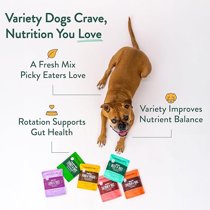 Portland Pet Food Company Fresh Dog Food Pouches - Human-Grade Toppers Wet Pet Meal & Mixers - Small & Large Breed Puppy & Senior Dogs - Gluten-Free, Limited Ingredient Rosie’s Beef N' Rice - 8 Pack