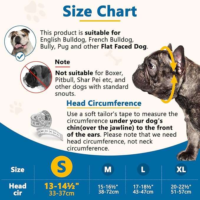 BARKLESS Short Snout Dog Muzzle, Soft Silicone Flat Faced Muzzle for French Bulldog Shih Tzu and Pug for Biting Chewing Licking and Grooming, Allows Panting