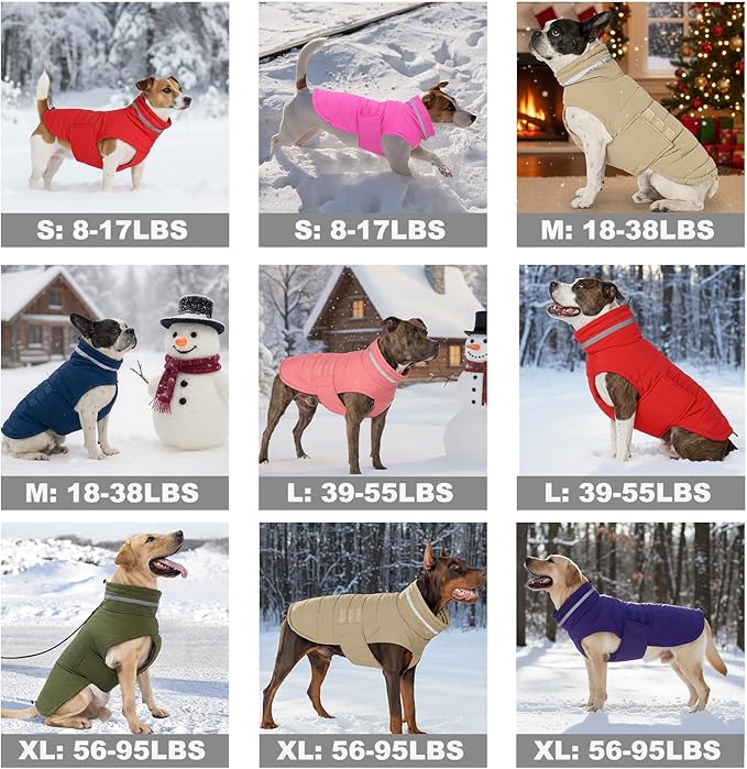 Mklhgty Waterproof Dog Coat for Large Dogs, Warm Dog Winter Jacket, Reflective Windproof Turtleneck Coats with Adjustable Hook & Loop - Khaki - XL