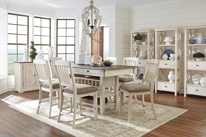 Signature Design by Ashley Bolanburg Rectangular Counter Dining Room Table, 4 Drawers, Seats 6, Storage Rack, Wood, 60" W x 40" D x 36" H, White & Brown