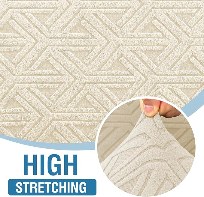 H.VERSAILTEX Jacquard Couch Covers for 3 Cushion Couch 1 Piece Stretch Sofa Covers Furniture Protector Anti-Slip Soft Thickened Dogs Slipcovers Washable Diamond Pattern(Sofa, Ivory)
