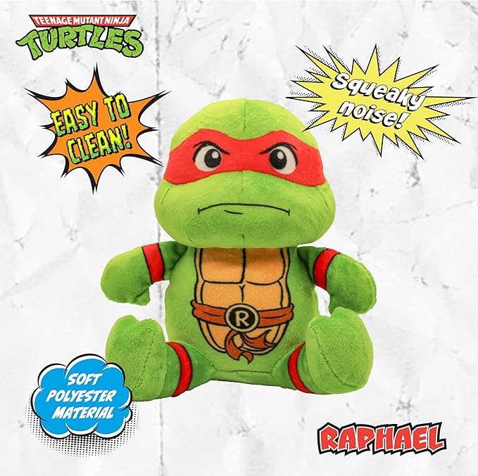 design LAB, Inc. Teenage Mutant Ninja Turtle Official Merchandise | TMNT Toys Squeaky Plush Dog Toy | Raphael | Stuffed Animal Turtle Squeaks for Interactive Play