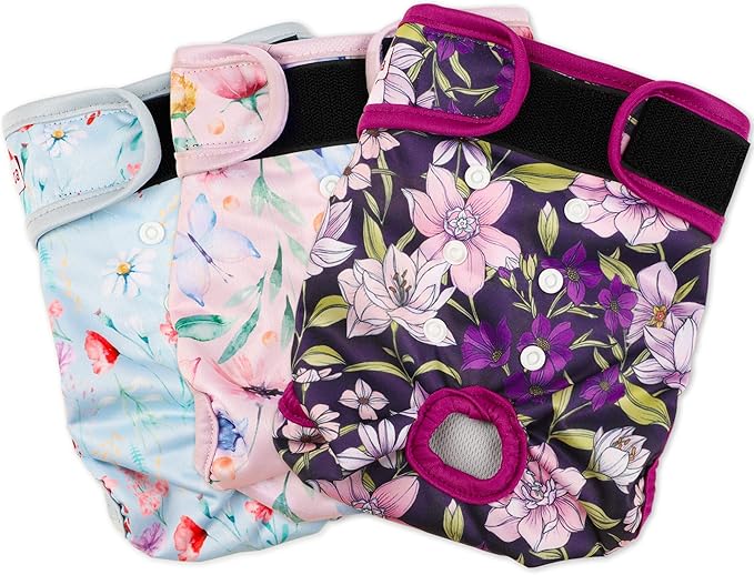 Washable Dog Diapers (3 Pack), Reusable Dog Diapers for Doggie Heat Period, Reusable Doggie Diaper for Female Dogs (Medium)