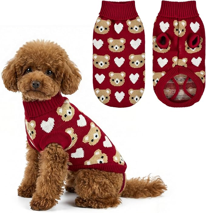 Vehomy Puppy Valentine's Sweater Dog Cat Love Heart Sweater Sweet Heart Kitten Knitwear Clothes Cute Small Pet Valentines Outfit Costume for Cats Small Dogs XL
