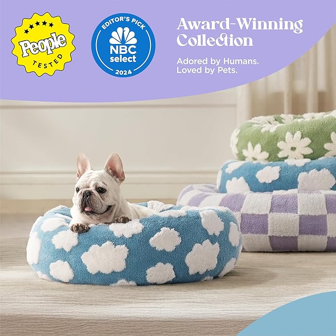 LE SURE Donut Small Dog Bed - Round Cat Beds Indoor Anti-Anxiety Calming Gift for Pets, Washable Cute Modern Beds with Jacquard Shaggy Plush & Anti Slip Bottom, 23 Inch, Christmas Grey