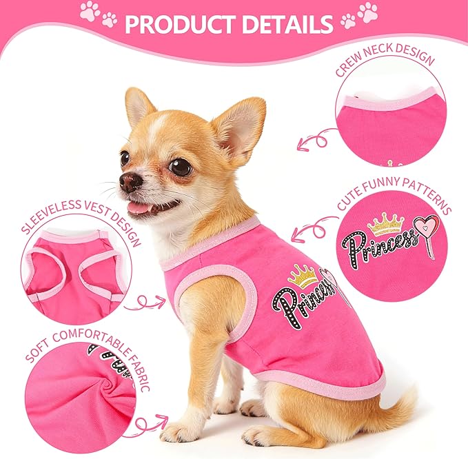 3 Pieces Dog Clothes for Small Dogs Girl Summer Dog Shirts Cute Printed Puppy Tshirts Pet Outfits Apparel, Medium, Pink, Rose, Purple