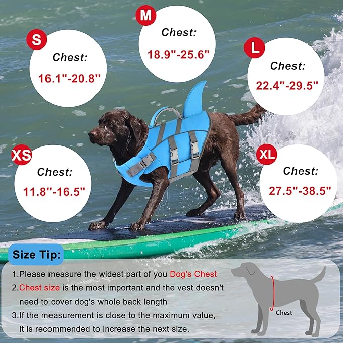 Dogcheer Dog Harness-Style Life Jacket Shark, Reflective Dog Life Vest for Swimming Boating, Adjustable Puppy Swim Vest, Pet Floating Device for Small Medium Large Dogs - Blue, XS