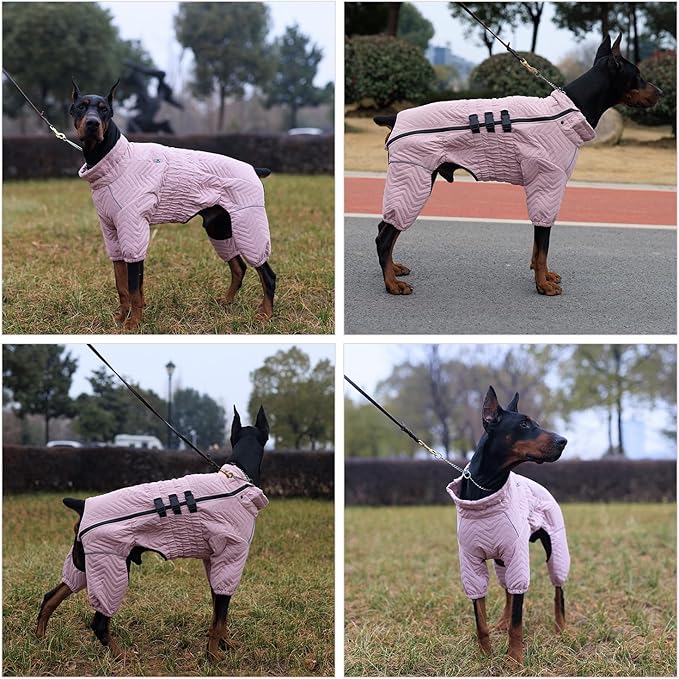 Warm Dog Coat Double Layers Dog Vest, 4 Legs Covered Windproof Waterproof Reflective Warm Dog Vest Outdoor Skating Dog Costume for Small Medium Large Dogs Lotus Pink XS