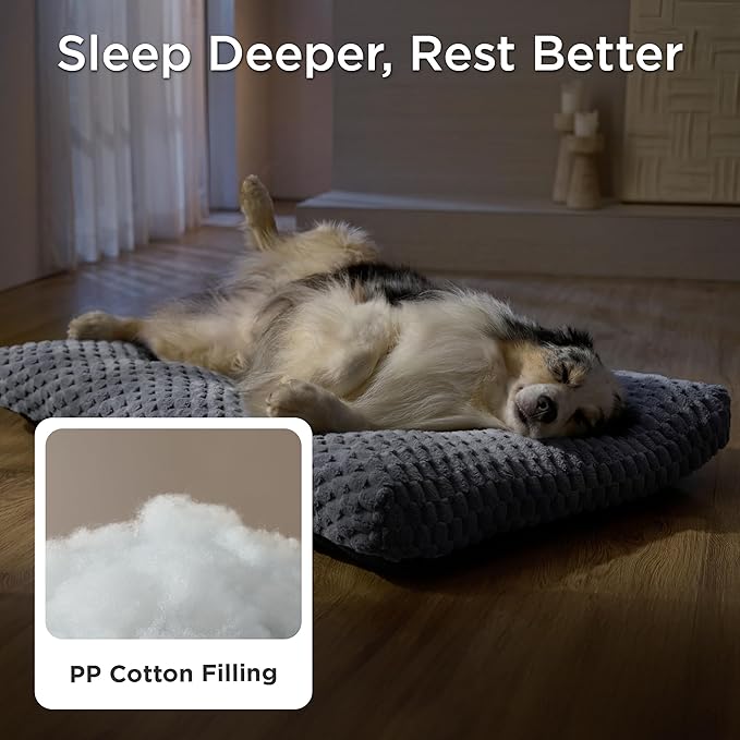 Bedsure Washable Dog Bed for Crate Large Sized Dog, Soft Fluffy Bubble Fleece Pet Bed Mat for Deep Sleep, Non-Slip and Machine Washable Kennel Sleeping Pad for Large Dogs, 35"x23"x3.5", Camel Brown