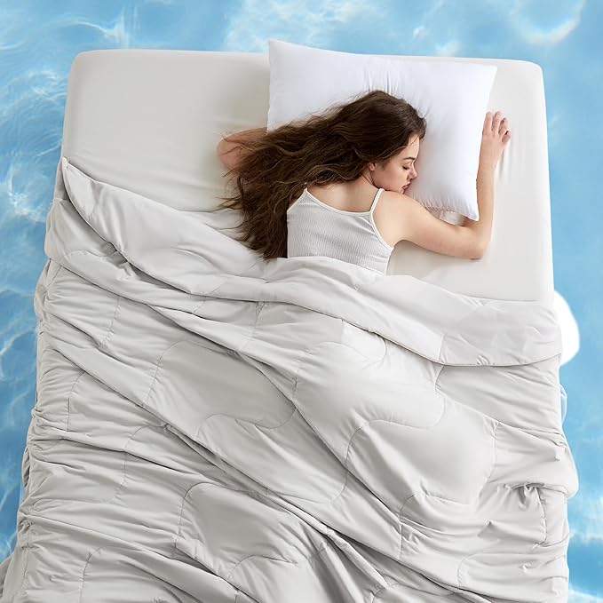 Bedsure Cooling Blankets for Hot Sleepers - Cooling Comforter, Cold Summer Blanket King Size for Bed, Ice Breathable and Lightweight Gift for Night Sweats, Grey, 104x90 Inches