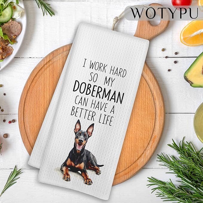 Funny Doberman Gifts Kitchen Towels, Doberman Gifts for Women Men Dish Tea Towels, Dog Lovers Gifts Decorative Hand Towel for Bathroom, Dog Bathroom Decor, 16x24 Inch