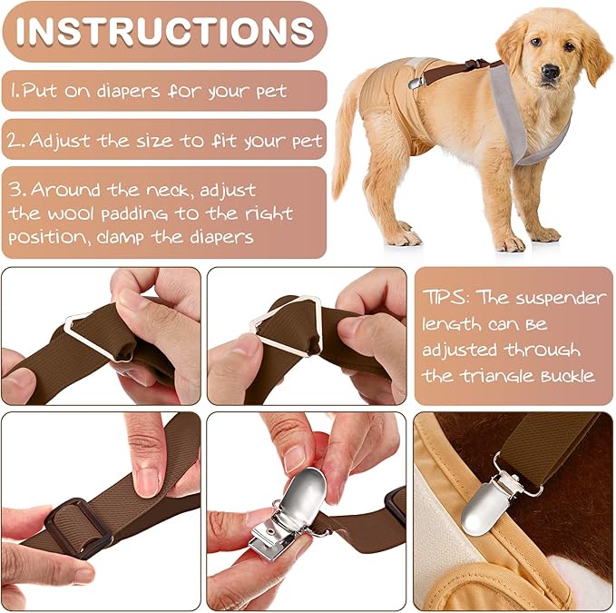 Saintrygo 2 Pcs Dog Suspenders for Diapers Female Male Belly Bands Canine Harness Keep Diaper on Your Pet for Small Medium and Large Dogs(Black, Brown,Small)