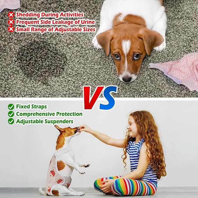 3 Pack Washable Female Dog Diaper Onesie Sanitary Pantie with Adjustable Suspender, Reusable Fixed Doggie Diapers, Super Absorbent Leakproof for Small Toy Dog in Heat Cycle XS/S