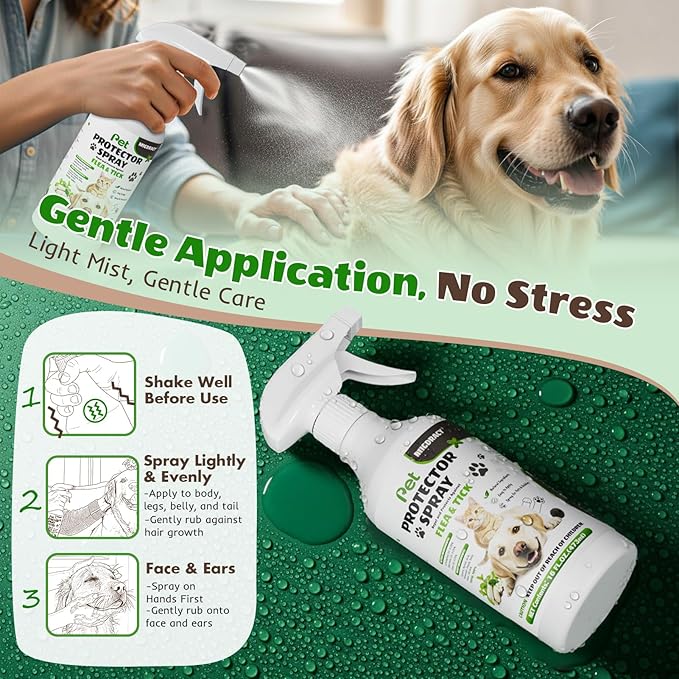 Pet Protector Spray for Dogs & Cats, 16 oz, Repel Fleas, Ticks, Mites & Mosquitoes – Indoor/Outdoor Home Use, Fast-Acting, Safe, and Easy Application