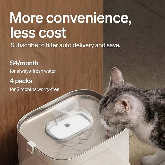 Bundle of PETLIBRO Upgrade Cat Water Fountain with 4 Packs Replacement Filters, App Monitoring 3L/101oz Dockstream 2 Pet Water Fountain with Stainless Steel Tray, 5GHz WiFi Dog Water Bowl Dispenser