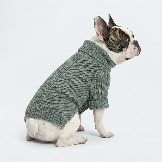 Fitwarm Dog Turtleneck Sweater, Thermal Knitted Pet Coat, Dog Winter Clothes for Small Dogs, Cat Apparel, Heather Grey, XXL